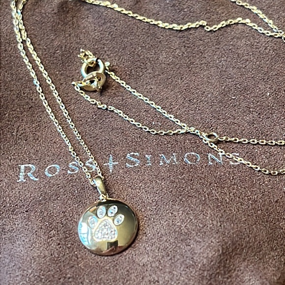 Ross Simons 18k Gold On Silver Diamond Accent Paw Print Pendant 18” Chain NWT - Picture 2 of 6